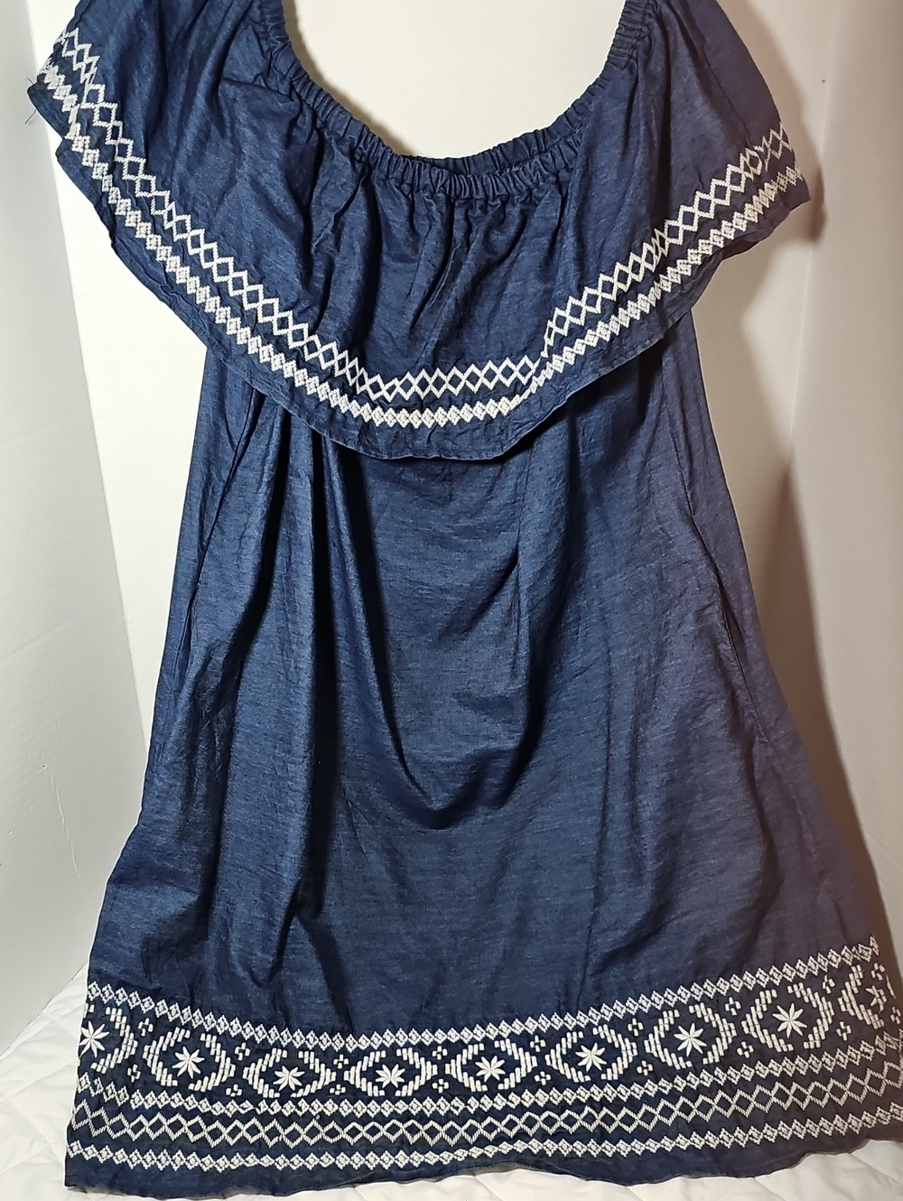 Westport Navy Blue Embroidered Off-Shoulder Dress